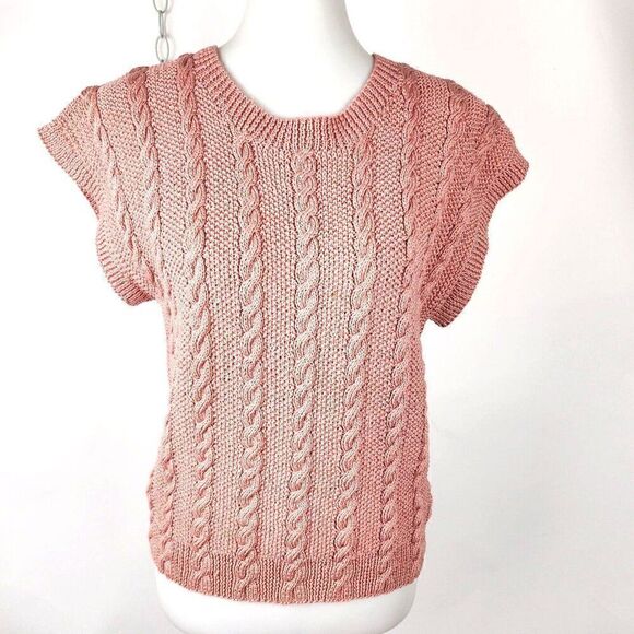 VTG Gloria Sachs Sweater Vest Dusty Rose Sleeveless Cable Knit Round Neck sz S - Picture 1 of 4